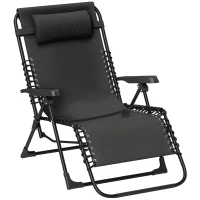 Outsunny Folding Zero Gravity Chair, 5-Position Adjustable Outdoor Lounge Chair Recliner with Headrest, Black(m-11)