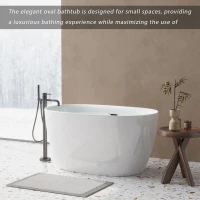 47" Acrylic Freestanding Oval Soaking Bathtub with High-Gloss Finish, Freestanding Tub with Flexible Drain Hose, 47" L x 28" W x 24" H, Gloss White(m-6)