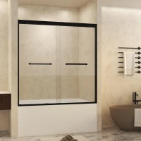 Double Sliding Shower Door with Explosion-Proof Safety Film and Stainless Steel Long Handle, Panel for Bathroom, 60" L x 0.5" W x 60" H, Matt Black(m-10)