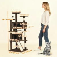 PawHut 54" Cat Tree, Multi-Level Cat Tower with Scratching Posts, Cat Condos, Bed, Platforms, Ramp, Toy Ball, Light Brown(m-3)