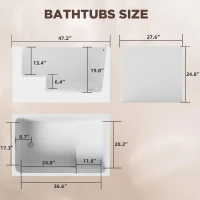 47" Acrylic Freestanding Bathtub with Built-In Seat, Ergonomic Sloping Backrest, Soaking Tub for Bathroom, 47" L x 27.5" W x 25" H, Gloss White(m-3)