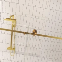 Frameless Shower Door with Anti-Shatter Safety Film and Bottom Water-Blocking Strip, Panel for Bathroom, 60" L x 0.5" W x 76" H, Brushed Gold(m-11)