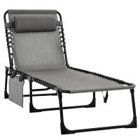 Outsunny Outdoor Folding Chaise Lounge, Reclining Lounge Chair with Adjustable Backrest and Removable Pillow, Mixed Grey(m-11)