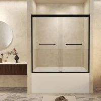 Double Sliding Shower Door with Explosion-Proof Safety Film and Stainless Steel Long Handle, Panel for Bathroom, 60" L x 0.5" W x 60" H, Matt Black(m-1)