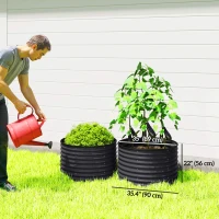 Outsunny Set of 2 Raised Garden Bed, Metal Planter Box with Safety Edging, Easy-to-assemble Stock Tank, Dark Grey(m-3)