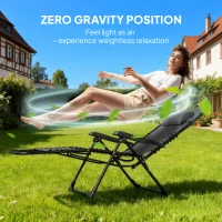 Outsunny Folding Zero Gravity Chair, 5-Position Adjustable Outdoor Lounge Chair Recliner with Headrest, Black(m-4)