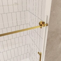Frameless Sliding Shower Door with Smooth Quiet Stainless Steel Rollers & Round Tracks, Panel for Bathroom, 60" L x 0.5" W x 60" H, Brushed Gold(m-11)