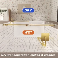 Frameless Sliding Shower Door with Smooth Quiet Stainless Steel Rollers & Round Tracks, Panel for Bathroom, 60" L x 0.5" W x 60" H, Brushed Gold(m-6)