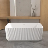 59" Rectangle Freestanding Acrylic Soaking Tub with High-Gloss Surface, Bathtub with Pop-Up Drain, 59" L x 29.5" W x 23" H, Gloss White(m-12)