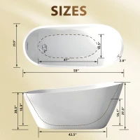 59" Special-Shaped Freestanding Slipper Bathtub with Chrome Overflow, Soaking Tub with Pop-Up Drain, 59" L x 30" W x 27.5" H, White(m-3)