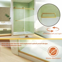 Frameless Double Sliding Shower Door with Silent Rollers, Bathroom Door with Square Tube Track, 60" L x 0.5" W x 74" H, Brushed Gold(m-5)