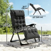 Outsunny Folding Garden Chair, Reclining Zero Gravity Chair, Sun Lounger with Cushion and Headrest, Black(m-3)