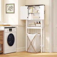 HOMCOM Over The Toilet Storage, Bathroom Cabinet Over Toilet with Open Shelf and Adjustable Bottom Bar, White(m-9)