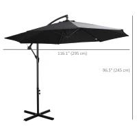 Outsunny 9.7ft Offset Patio UmbrellaCantilever Parasol with Crank Handle, 8 Ribs and Cross Base for Outdoor, Sun Shade, Black(m-3)
