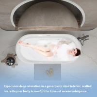 67" Freestanding Soaking Tub with Vertical Pleated Exterior, Bathtub with Chrome Pop-Up Toe-Tap Drain, 67" L x 31.5" W x 23" H, Gloss White(m-7)