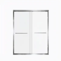 Double Sliding Shower Door with Explosion-Proof Safety Film and Steel Long Handle, Panel for Bathroom, 60" L x 0.5" W x 72" H, Brushed Nickel(m-2)