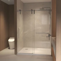 60" Sliding Shower Door with Waterproof Seals and Tempered Glass, Bathroom Door with Towel Bar Handle, 60" L x 0.5" W x 76" H, Brushed Nickel(m-10)