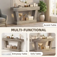 HOMCOM 63 Inch Vintage Console Table, Narrow Entryway Table with Open Shelf for Living Room, Light Brown(m-7)