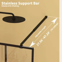 Framed Glass Shower Screen with Safety Film and Tempered Glass, Door with Stainless Steel Support Rod, 34" L x 0.5" W x 72" H, Matte Black(m-4)