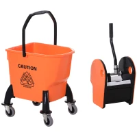 HOMCOM 6.9 Gal/26L Mop Bucket, Mop Bucket with Wringer, Wheels and Handle, Orange(m-9)