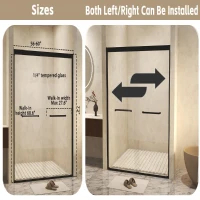 Aluminum Frame Double Sliding Shower Door with Safety Film, Stainless Steel Long Handle, Panel for Bathroom, 60" L x 0.5" W x 72" H, Matt Black(m-3)