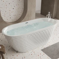 Freestanding Acrylic Bathtub with Spacious Oval Shape and Anti-Bacterial High-Gloss Finish, Tub for Bathroom, 67" L x 31.5" W x 23" H, Gloss White(m-10)