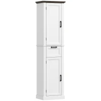 HOMCOM 65" Tall Bathroom Storage Cabinet, Freestanding Farmhouse Slim Bathroom Cabinet with 2 Doors, Shelves and Drawer, White(m-2)