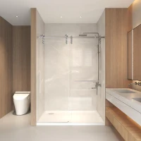 Sliding Shower Door with Waterproof Seals and Tempered Glass, Bathroom Door with Towel Bar Handle, 54" L x 0.5" W x 76" H, Brushed Nickel(m-9)