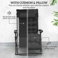 Outsunny Folding Garden Chair, Reclining Zero Gravity Chair, Sun Lounger with Cushion and Headrest, Black(m-6)