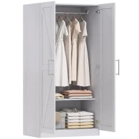 HOMCOM Wardrobe Cabinet with 2 Barn Doors and Hanging Rod, Farmhouse Armoire Wardrobe Closet for Bedroom, White Wood Effect(m-2)