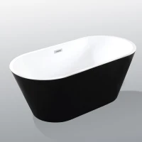 59" Acrylic Freestanding Soaking Bathtub with Double-Wall Insulation, Ergonomic Deep Tub for Heat Retention, 59" L x 29.5" W x 23" H, Black+White(m-2)
