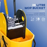 HOMCOM 6.9 Gal/26L Mop Bucket, Mop Bucket with Wringer, Wheels and Handle, Yellow(m-4)