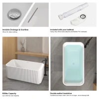 59" Rectangle Freestanding Acrylic Soaking Tub with High-Gloss Surface, Bathtub with Pop-Up Drain, 59" L x 29.5" W x 23" H, Gloss White(m-10)