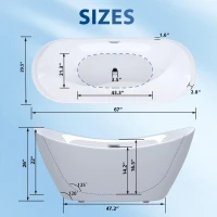 67" Acrylic Freestanding Tub with Adjustable Leveling Feet, Bathtub with Pop‑Up Drain & Overflow Included, 67" L x 29.5" W x 26" H, Gloss White(m-3)