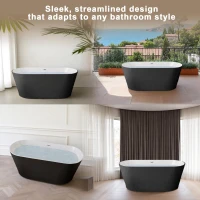 59" Acrylic Freestanding Soaking Bathtub with Double-Wall Insulation, Ergonomic Deep Tub for Heat Retention, 59" L x 29.5" W x 23" H, Black+White(m-6)