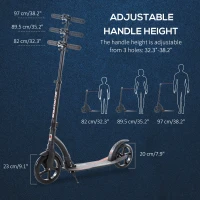 Soozier Teens Adult Kick Scooter Foldable Adjustable Aluminum Ride On Toy For 14+ w/ Shock mitigation system Black(m-5)