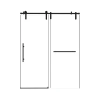 Sliding Bathtub Door with Waterproof Seals and Tempered Glass, Bathroom Door with Towel Bar Handle, 48" L x 0.5" W x 76" H, Matte Black(m-2)
