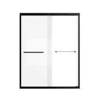 Aluminum Frame Double Sliding Shower Door with Safety Film, Stainless Steel Long Handle, Panel for Bathroom, 60" L x 0.5" W x 72" H, Matt Black(m-2)