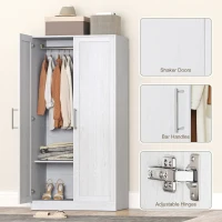 HOMCOM Wardrobe Cabinet with 2 Doors and Hanging Rod, Modern Armoire Wardrobe Closet for Bedroom, White Wood Effect(m-7)