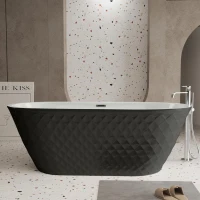67" Freestanding Acrylic Bathtub with Spacious Oval Shape and Anti-Bacterial High-Gloss Finish, Tub for Bathroom, 67" L x 31.5" W x 23" H, Black(m-9)