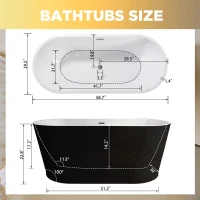 59" Acrylic Freestanding Soaking Bathtub with Double-Wall Insulation, Ergonomic Deep Tub for Heat Retention, 59" L x 29.5" W x 23" H, Black+White(m-3)