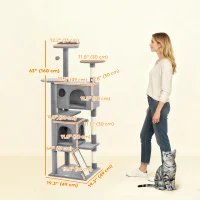 PawHut 54" Cat Tree, Multi-Level Cat Tower with Scratching Posts, Cat Condos, Bed, Platforms, Ramp, Toy Ball, Light Grey(m-3)