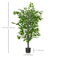 HOMCOM 4.5ft Ficus Artificial Plant with Realistic Leaves, Potted Fake Tree for Home Office Indoor Decor, Green(m-3)