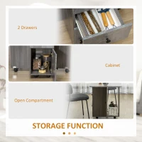 HOMCOM Drop Leaf Dining Table, Mobile Folding Table on Wheels with Drawers and Cabinet for Dining Room, Kitchen, Grey(m-6)