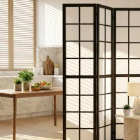 HOMCOM 4 Panel Room Divider, 5.6 ft Folding Wall Divider Room Partition for Home Office, Bedroom, Living Room, Black(m-9)