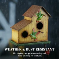 Outsunny 57" Outdoor Bird House with Pole, Metal Bird Houses for Outside, Double-Hole Birdhouse Outdoor Decoration, Yellow(m-5)