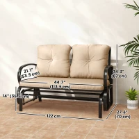 Outsunny 2-Person Outdoor Glider Chair, Patio Double Rocking Loveseat with Steel Frame and Cushions for Backyard, Garden and Porch, Khaki(m-3)