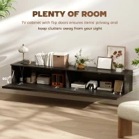 HOMCOM Wall Mounted TV Stand, Floating TV Cabinet with Storage, for TVs up to 70", High Gloss Effect, Black(m-5)