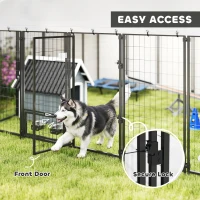 PawHut 9.8' x 9.8' x 6' Outdoor Dog Kennel, Dog Kennel Outside Run with 360° Rotating Bowls, Waterproof & UV Resistant Cover(m-6)