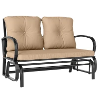 Outsunny 2-Person Outdoor Glider Chair, Patio Double Rocking Loveseat with Steel Frame and Cushions for Backyard, Garden and Porch, Khaki(m-2)